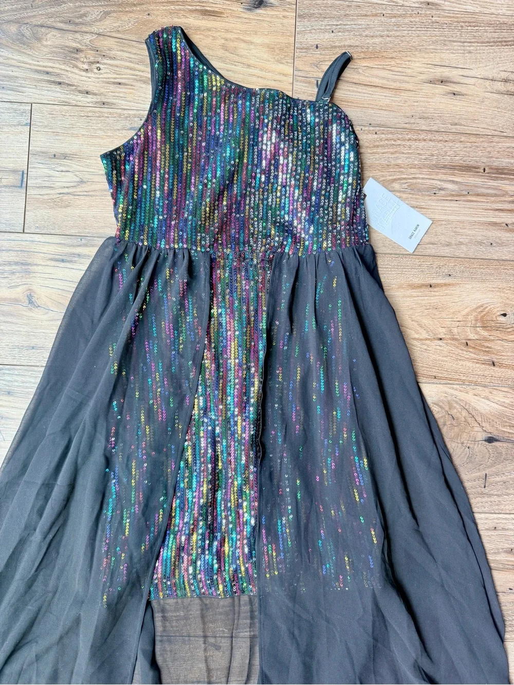 Girls Grace Karin Black One-Shoulder Multicolor Sequin Evening Dress (size 12Y)